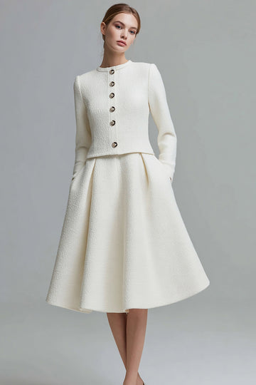 Ivory 2-Piece A-Line Long Sleeve Work Dress